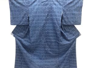 未使用品　幾何学模様織り出し手織り真綿紬着物